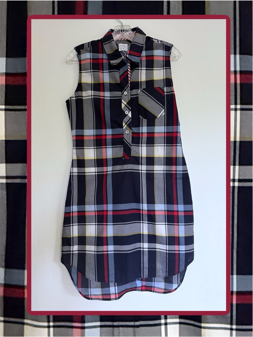 Billy Reid 100% cotton Red Blue Plaid Shirt Dress S EUC! 🍄🌹🌻